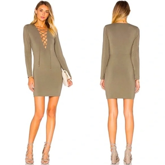 LOVERS + FRIENDS | Union Long Sleeve Lace Up Dress in Moss Green | Size Small - Picture 1 of 9